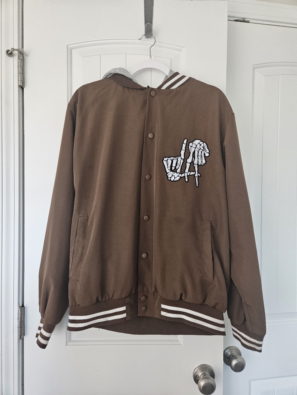 Original Deluxe LA Skeleton Hooded Brown And Gray Mens Jacket Size Large